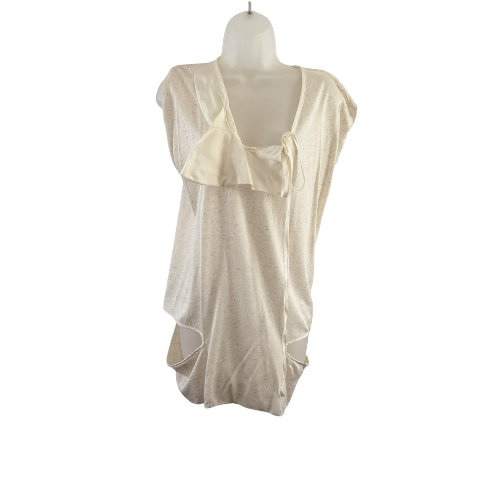 Kaylee Tankus Tunic Shirt Womens Small Oatmeal Ruffle Silk Trim Avant Garde‎